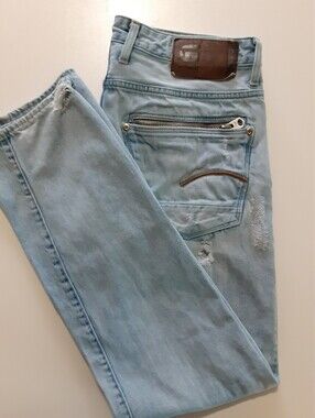G-Star RAW Attacc Straight Distressed Light Wash Jeans 33x34 Y2K